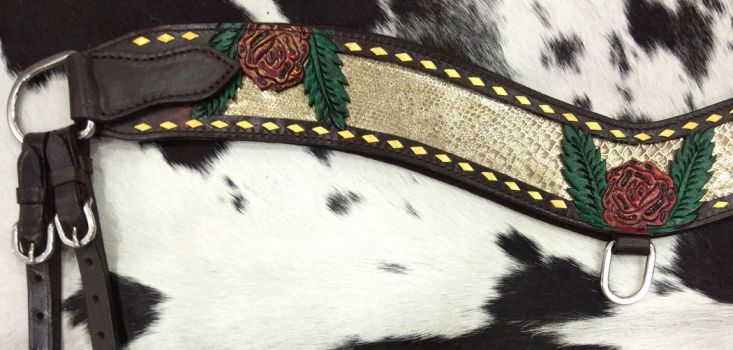 Showman Hand Painted Rose tripping collar with gold snakeskin inlay #2
